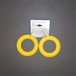 Yellow earrings hollowed out boho wood circle earrings